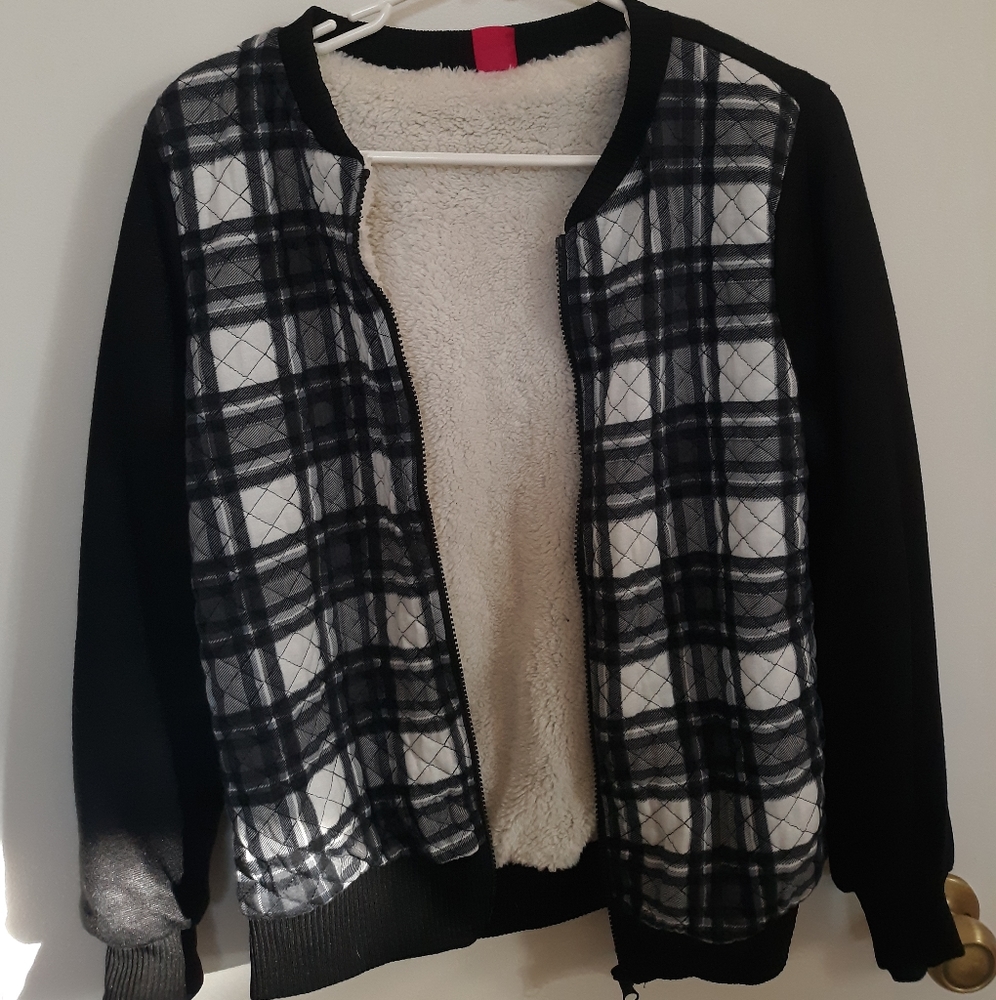 Spoiled (M) Faux Sherpa/Plaid Bomber Jacket